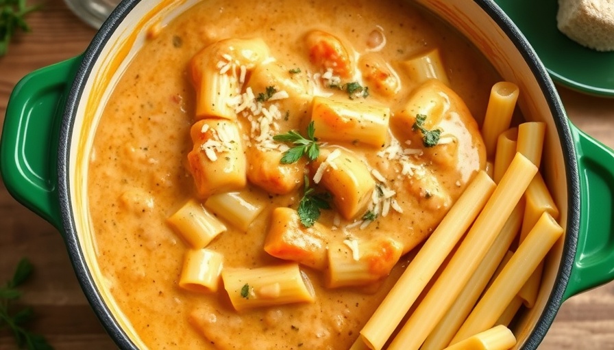 Creamy vodka sauce recipe with pasta and garnishes.