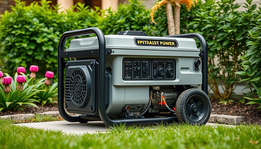 Modern generator providing reliable backup power in a garden setting.