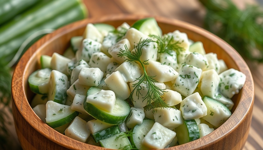 Delicious Martha Stewart cucumber salad with creamy dill dressing.