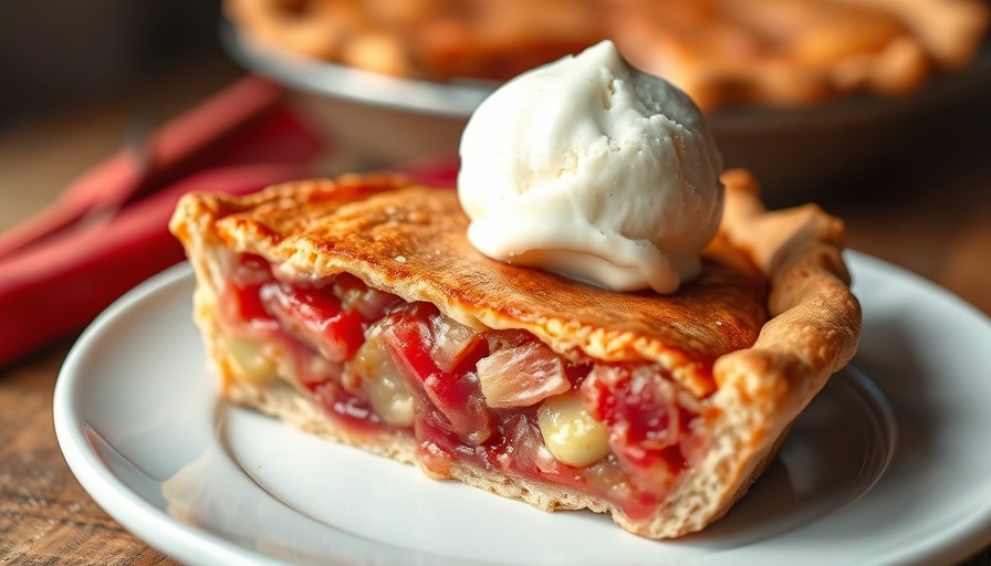 Best Rhubarb Pie for Spring topped with vanilla ice cream.
