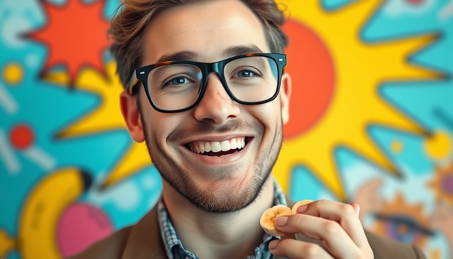 Smiling man with peanut butter and banana snack recipe
