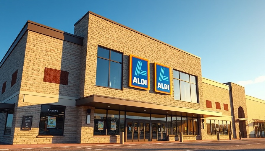 ALDI supermarket exterior with bright signage and shopping carts.