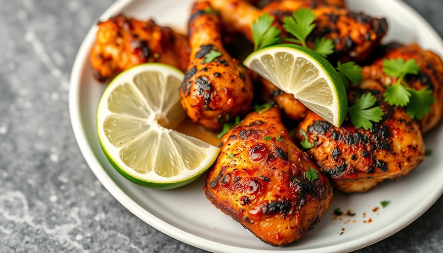 Blackened chicken recipe with lime and cilantro on a white plate.