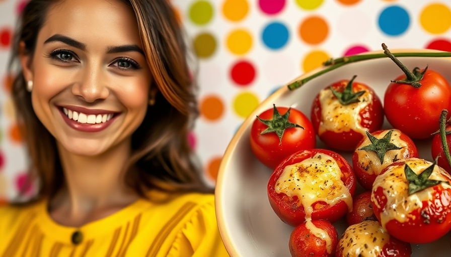 Colorful roasted cherry tomatoes with cheese, easy recipes for dinner.