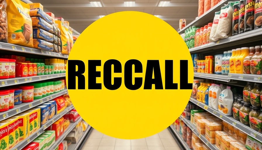 Grocery store aisle with 'RECALL' alert, food recalls this week.