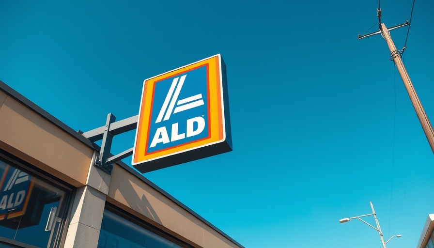 Bright ALDI store sign against a blue sky, representing retail.