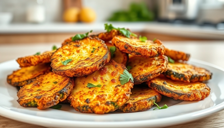 Crispy fried zucchini slices garnished with herbs on a plate.
