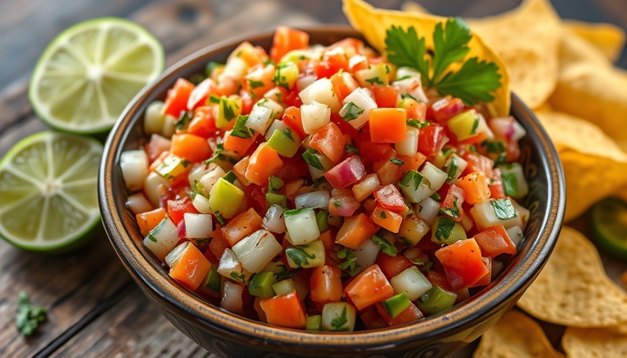 Fresh Pico de Gallo recipe beautifully presented with tortilla chips.