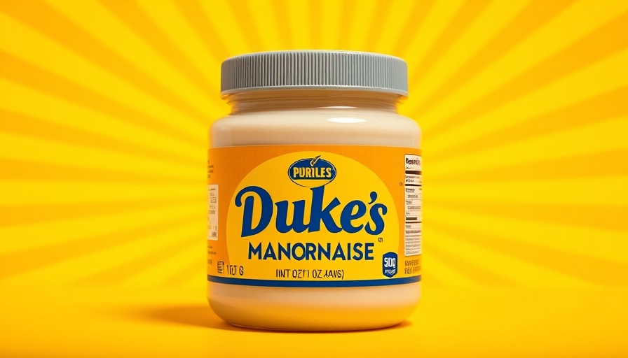 Duke's mayonnaise jar with vibrant pop-art background.