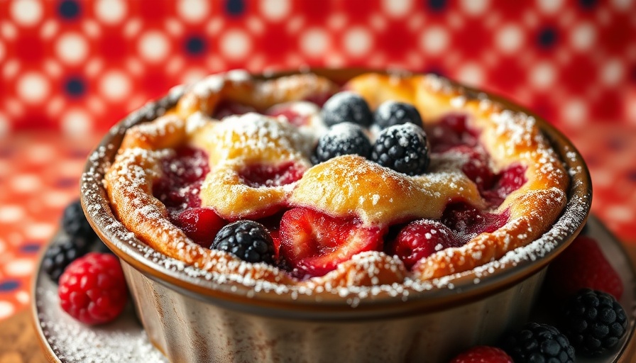 Easy clafoutis recipe with vibrant mixed berries in rustic dish.