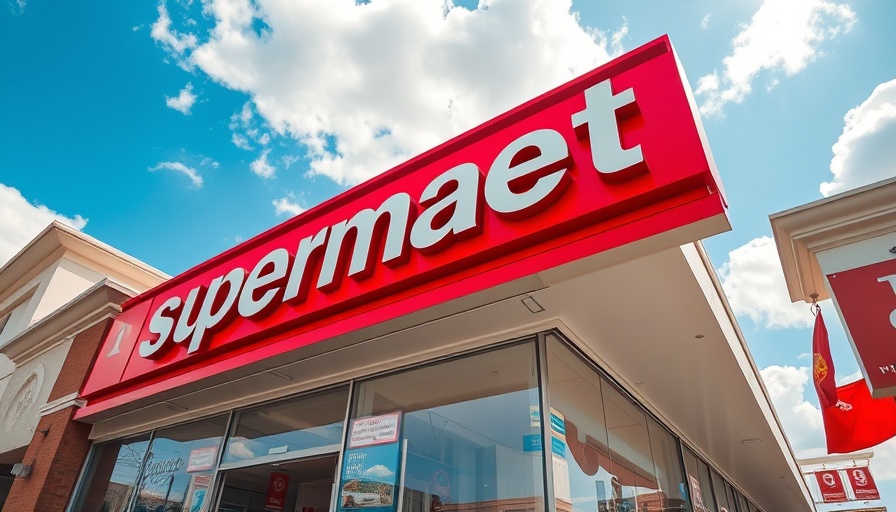 Modern supermarket sign with blue and yellow colors
