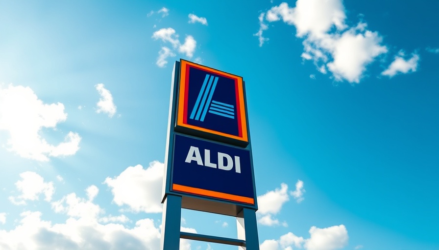 ALDI sign against a clear blue sky background