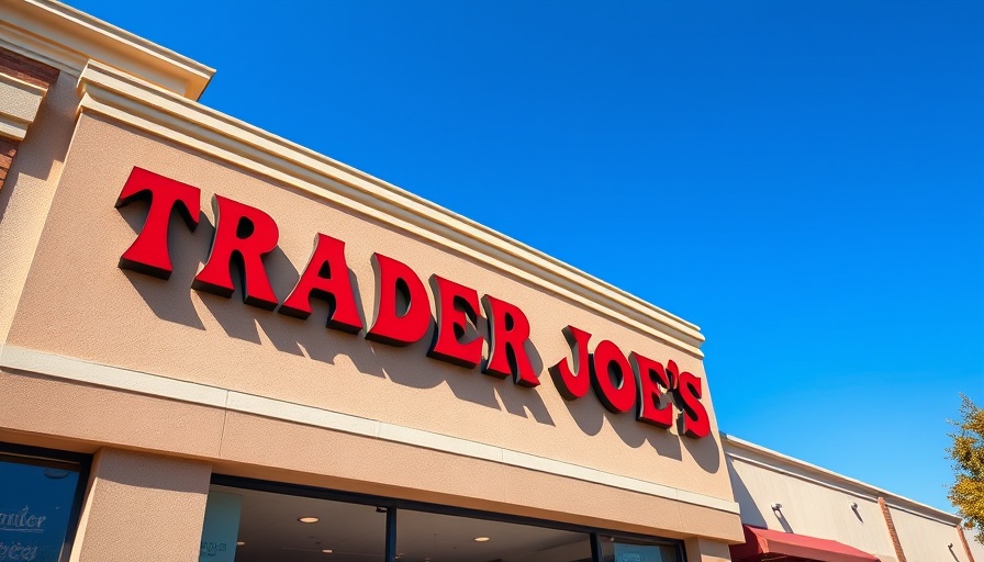 Trader Joe's exterior with red signage under blue sky.