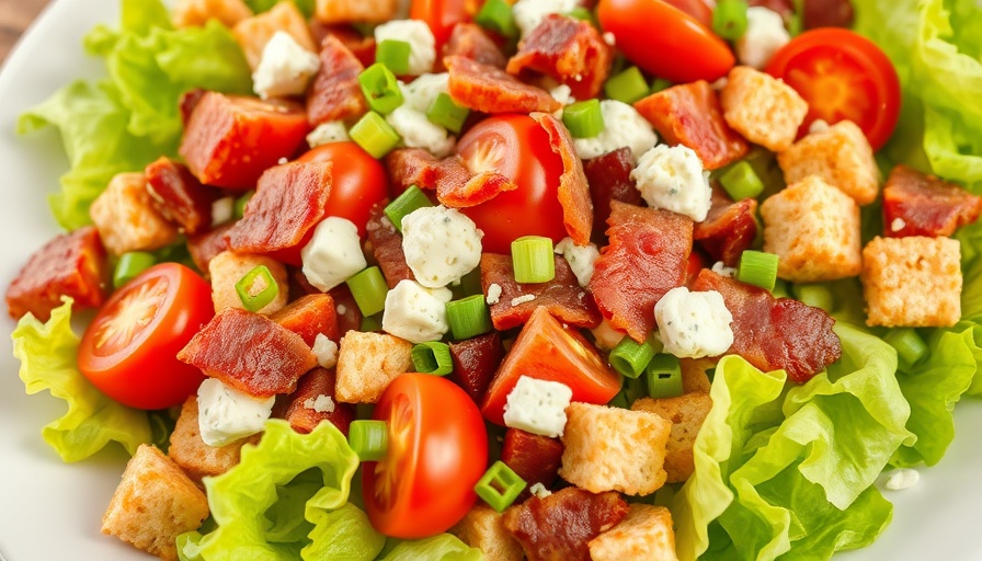 Colorful BLT salad recipe with fresh ingredients on a platter.