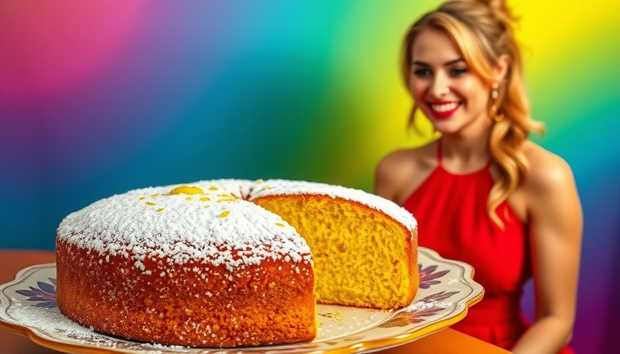 Golden olive oil cake with powdered sugar and lemon zest.