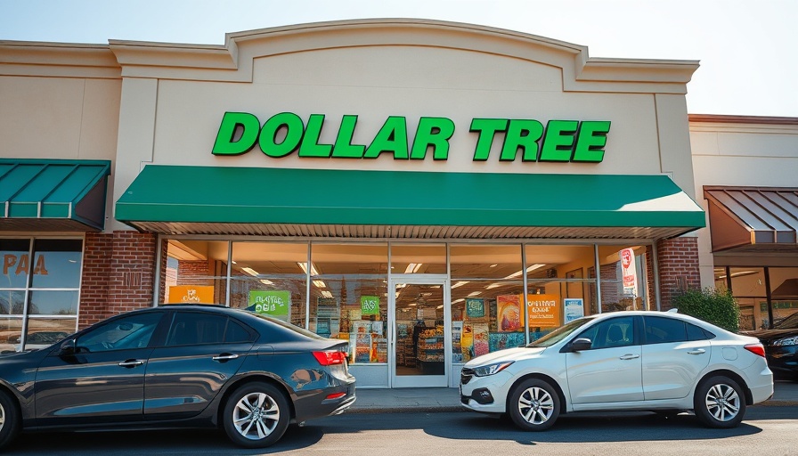 Dollar Tree storefront with parked cars on a sunny day