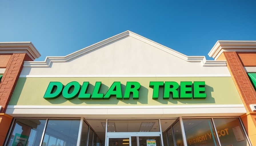 Bright Dollar Tree storefront sign with clear sky background