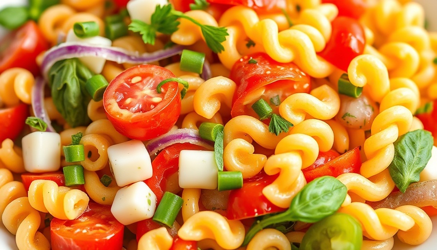 Vibrant fresh pasta salad with colorful vegetables.