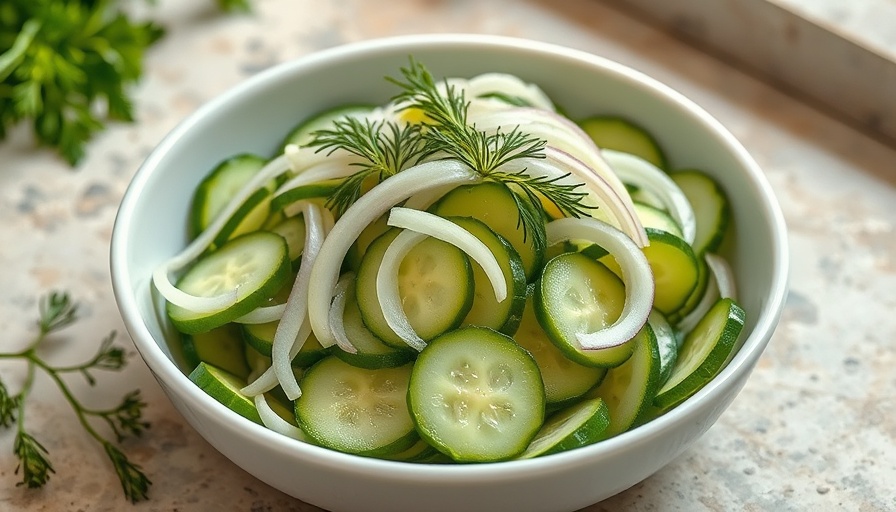 Fresh cucumber onion salad with dill in a bowl.