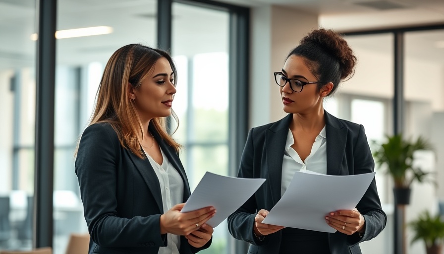 Professional women discuss real estate in an office.