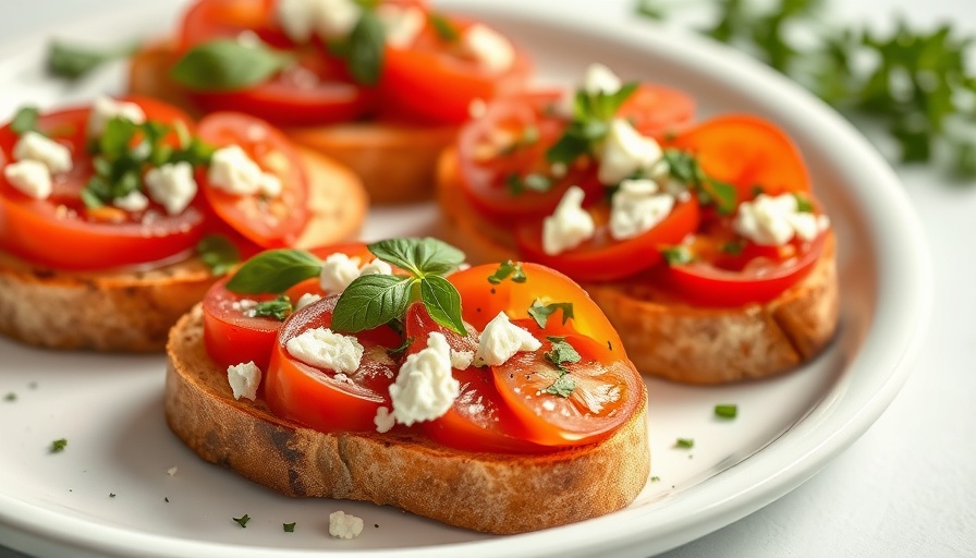 Easy tomato toasts recipe on a white plate.