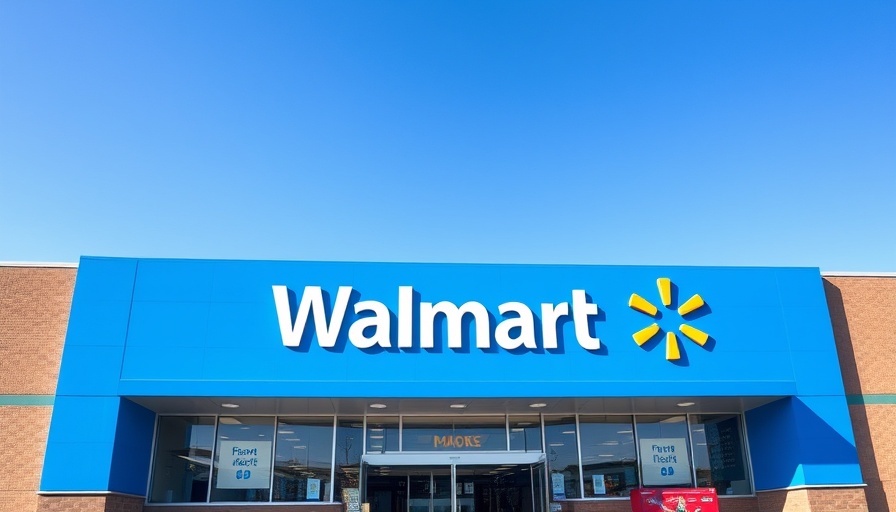 Walmart storefront under a clear blue sky on a sunny day