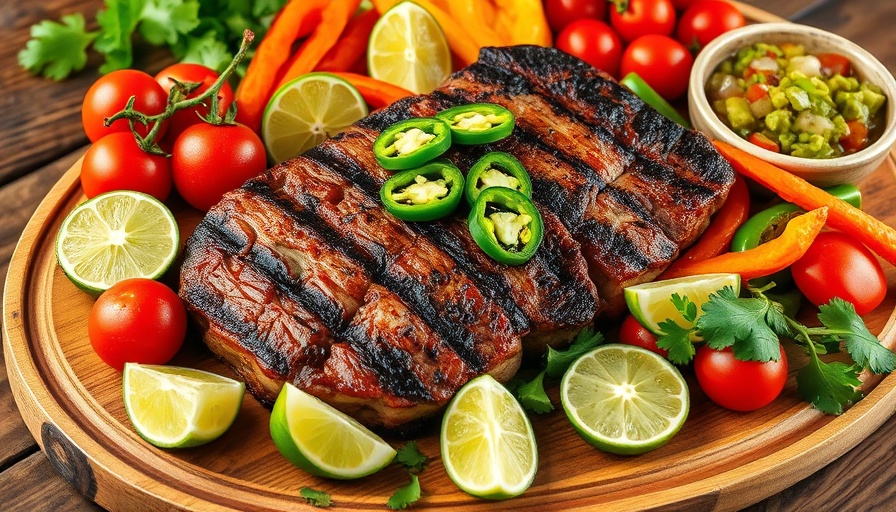 Grilled steak fajitas with vibrant vegetables and sides.