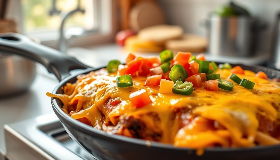 4-Ingredient Enchilada Skillet with cheese and toppings.