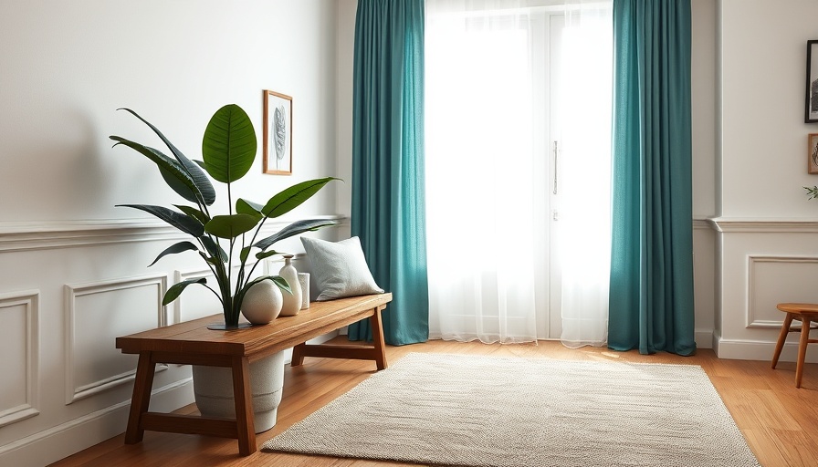 Elegantly remodeled home interior with teal curtains.