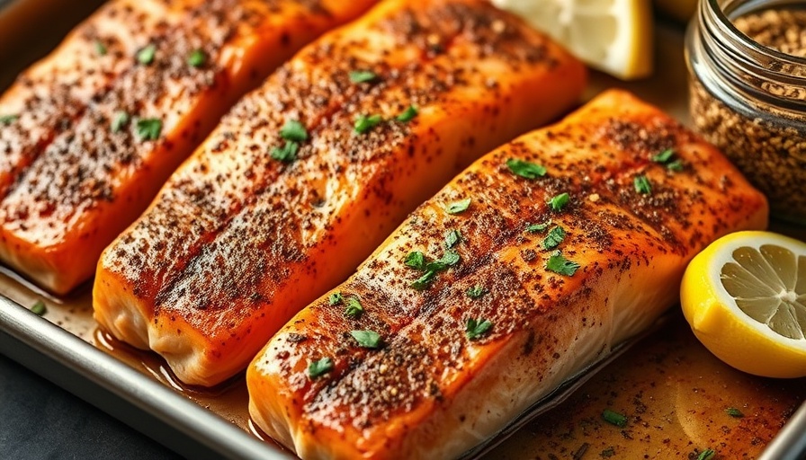 Deliciously seasoned salmon fillets with herbs and spices.