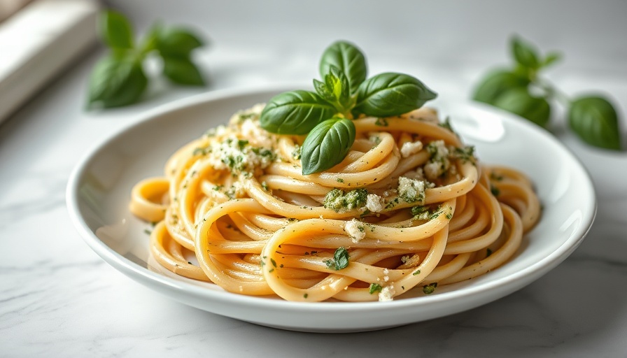 Creamy pesto pasta recipe with basil and parmesan in a bowl.