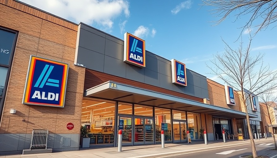 Aldi supermarket exterior with bright signage.