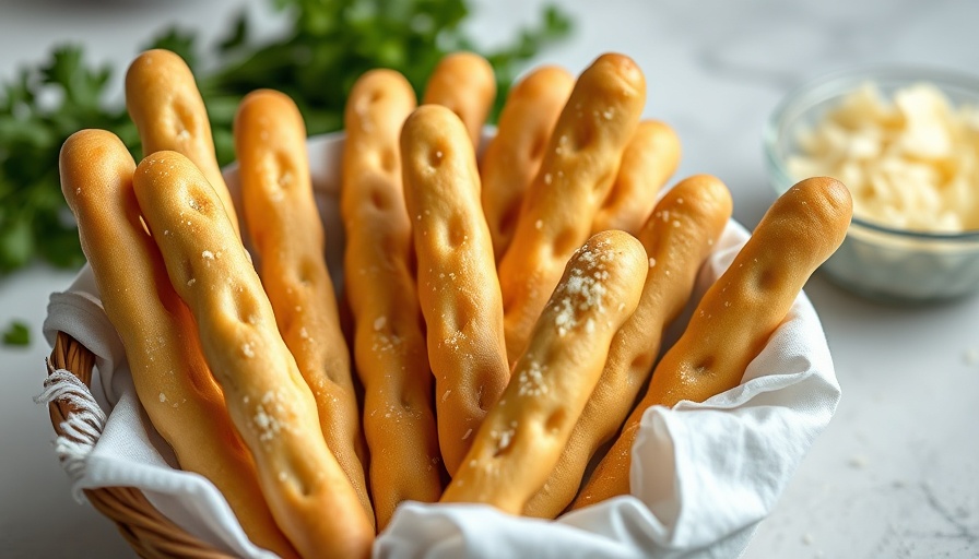 Golden homemade breadsticks with parmesan in a basket.