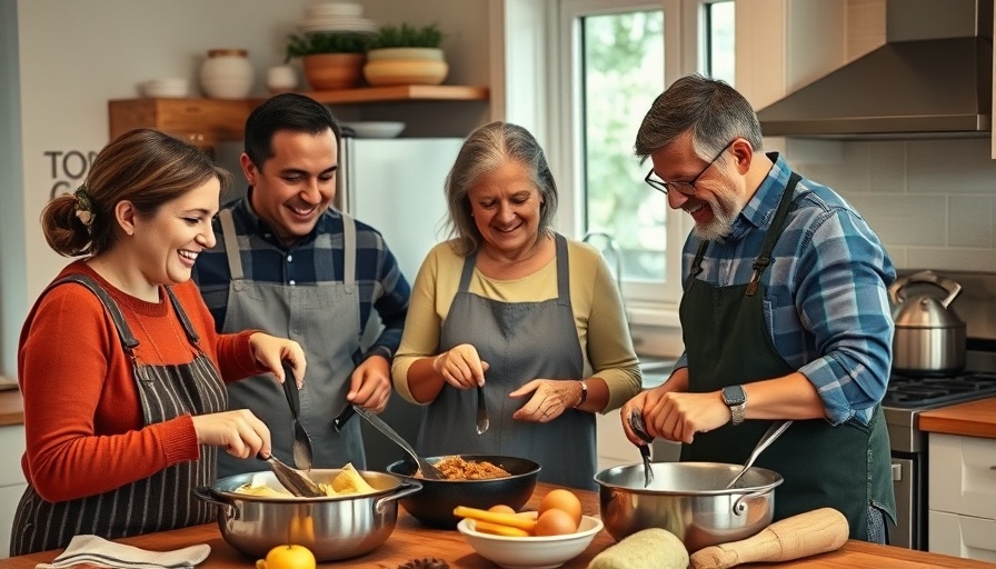 Three generations cooking together in a multi-generational home.