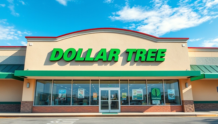 Dollar Tree storefront with logo on a sunny day.