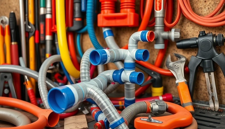 Close-up of PEX plumbing pipes and tools showcasing installation.