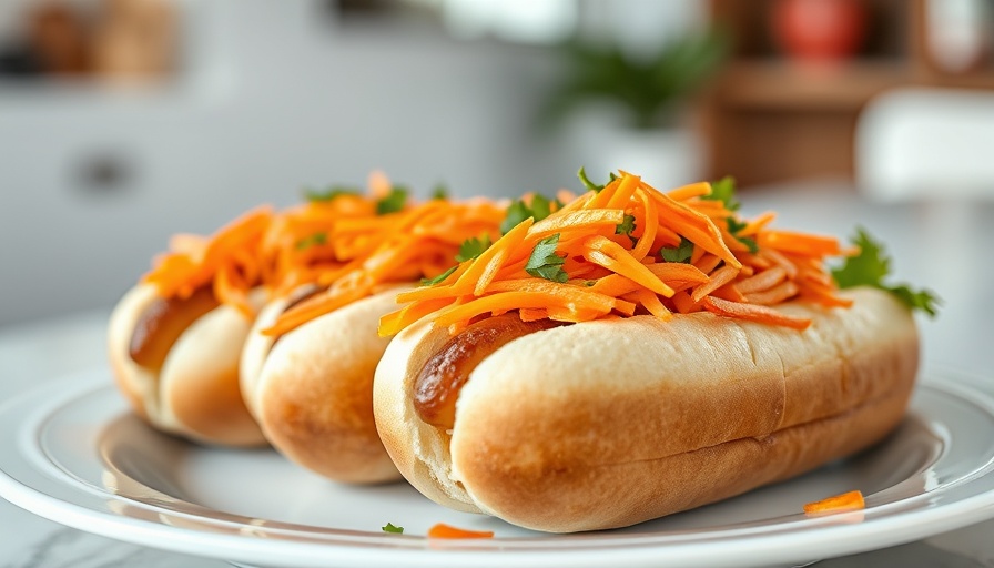 Gourmet hot dogs with vibrant vegetable topping on a plate for summer dinner menus.