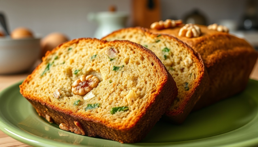 Fresh zucchini bread slices on a green plate - easy zucchini recipes.