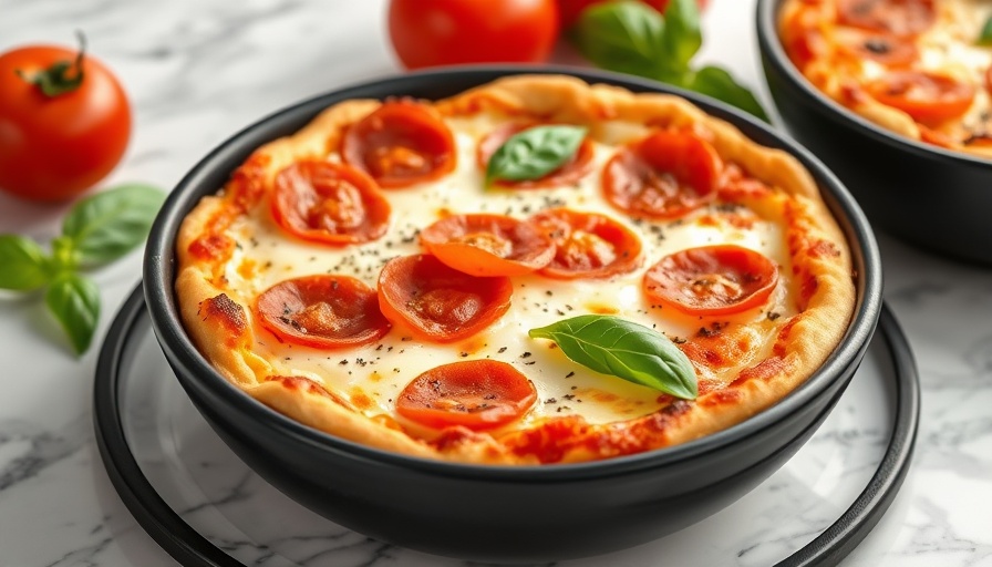 Mouth-watering cottage cheese pizza bowl in ceramic bowl.