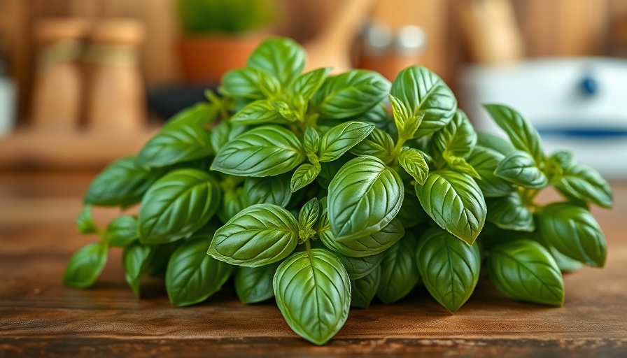 Vibrant green and purple basil leaves on a wooden surface for how to store fresh basil.