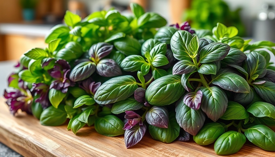 Fresh basil leaves on wooden board showcasing how to store fresh basil.