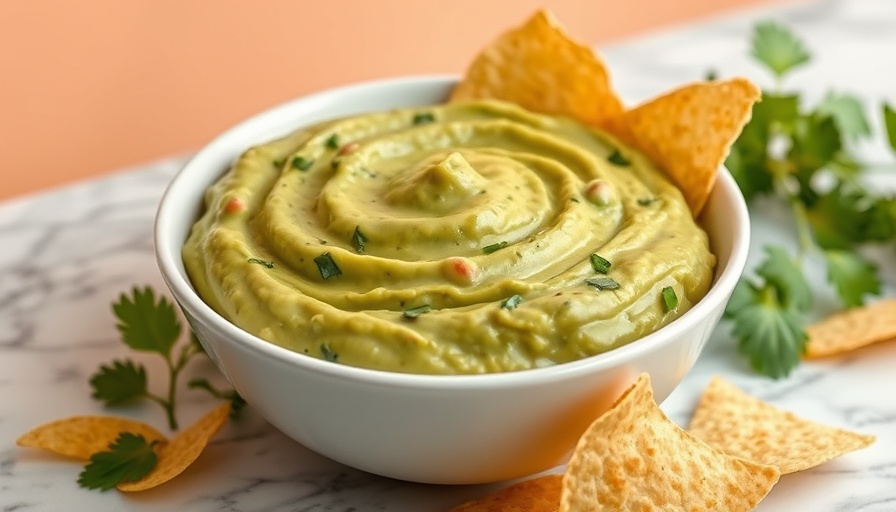 Silky smooth and creamy guacamole with tortilla chips, vibrant and fresh.