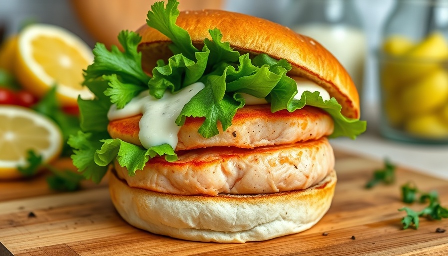 Quick and Easy Salmon Burgers with fresh toppings and sauce.
