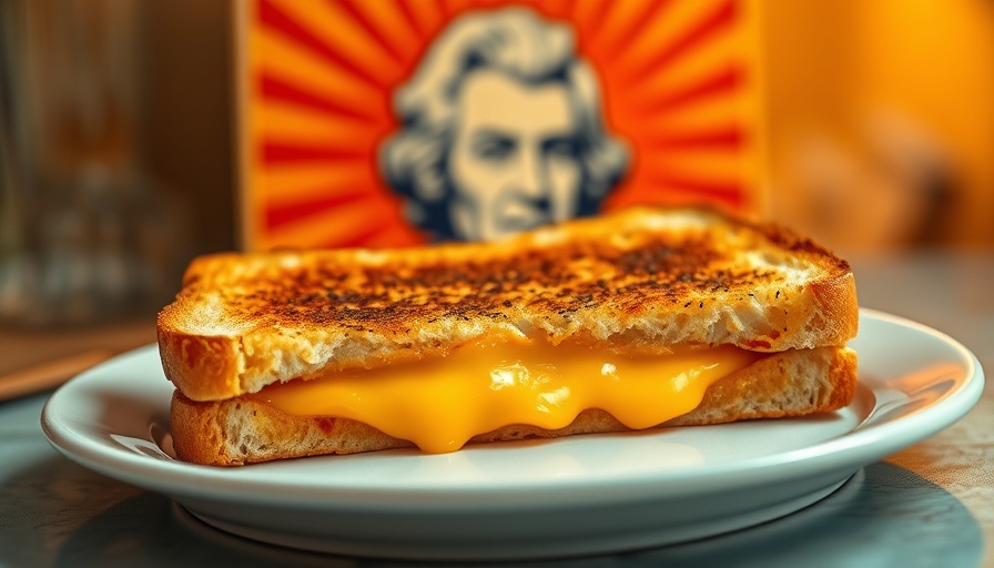 Jane Austen inspired cheese toastie next to a pop art style image.