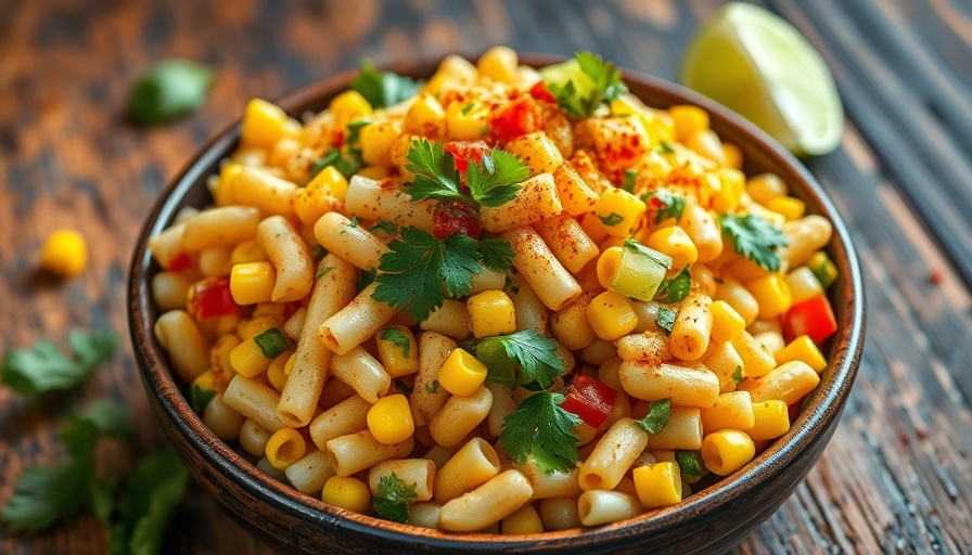 Colorful esquites-inspired pasta salad with lime and cilantro.