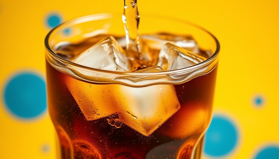 Refreshing Coca-Cola poured over ice in a colorful setting.