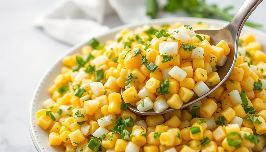 Fresh 3-ingredient corn salad with herbs in a white bowl.