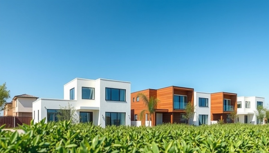 Modern suburban homes under a clear blue sky reflecting mortgage rate forecasts.