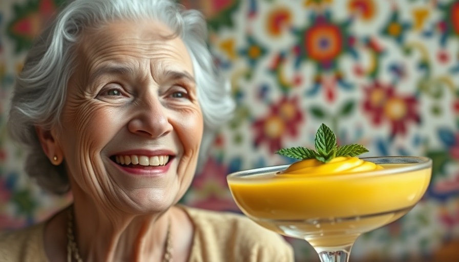Cheerful woman with yellow dessert, easy recipes for home cooking.