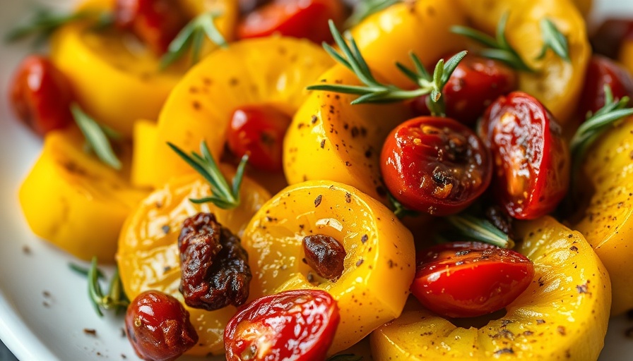 3-Ingredient Summer Squash Recipe: roasted squash with herbs and tomatoes.